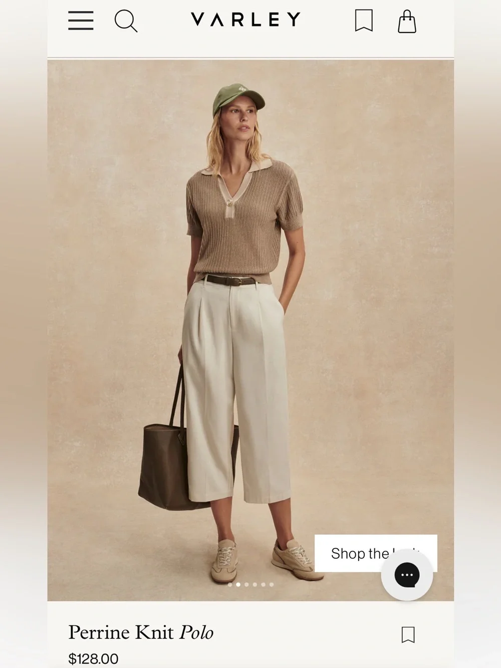 NWT🌷Varley Perrine Taupe Knit Polo V-Neck Short Sleeve Sweater